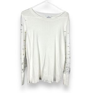 H Halston lightweight Beaded Tulle Sleeve Sweater New